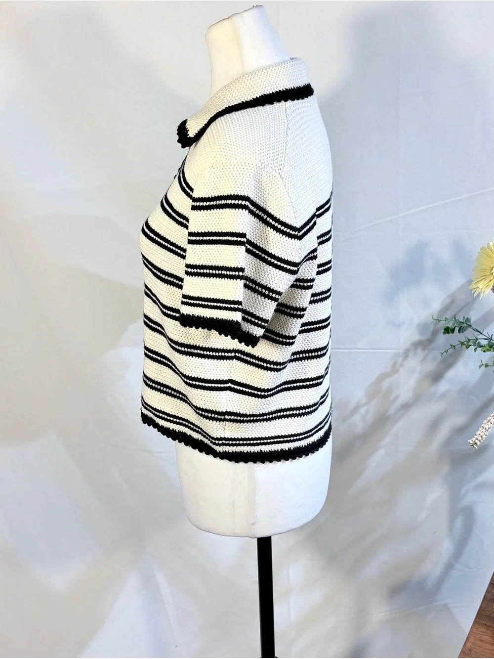 💥NWT J.Crew Photo Sample Striped Crochet Knit Sweater Shirt Cotton Sz M🧡